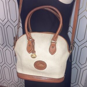 Vintage 90s Dooney & Bourke  Norfolk Cream and  British Tan Leather Satchel